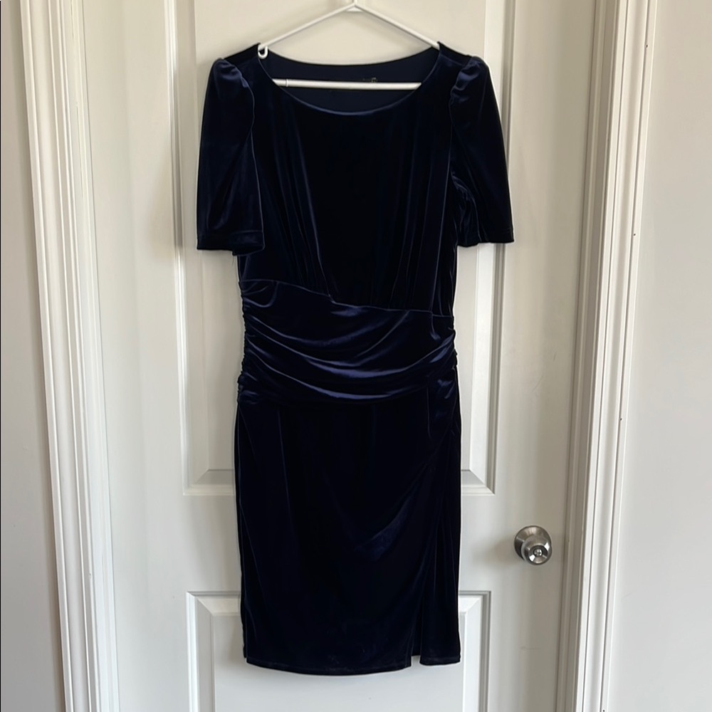 Ralph Lauren midnight blue velvet ruched dress size 10